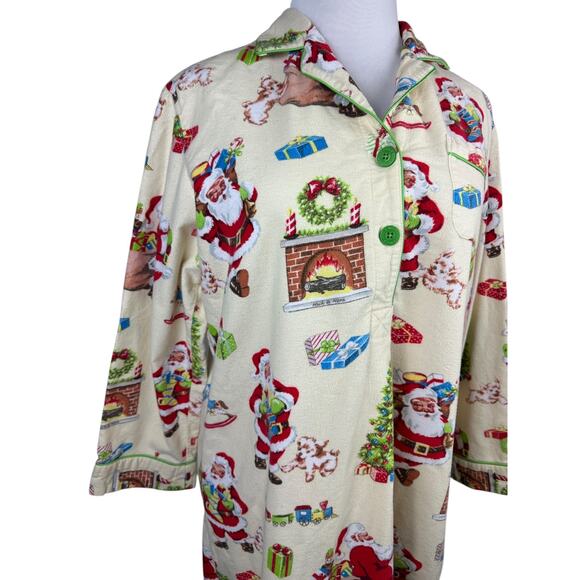 Nick & Nora Christmas Santa Themed Flannel Cotton Nightgown Holiday PJ's XXL - Picture 4 of 14